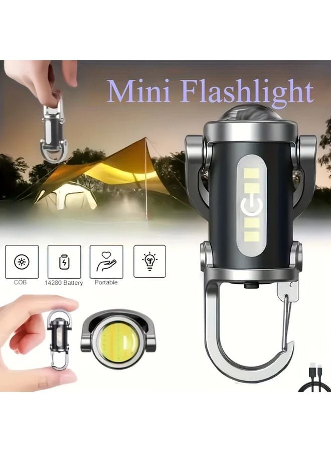Black LED Portable Keychain Flashlight 7 Modes Type C Charging For Outdoor Emergency - Image 2