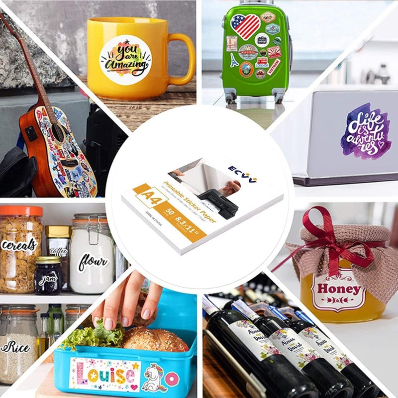 إي سي في في ملصق ورقي ذاتي اللصق قابل للطباعة للطابعات الليزرية والحبرية، عبوة حرف قياسي A4 مقاس 8.27×11.69 بوصة، 100 ورقة ملصق أبيض غير لامع - 100 ورقة - Image 5