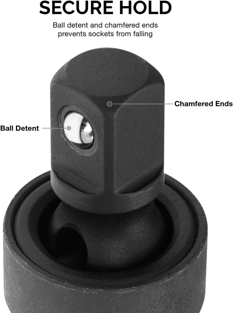 KING-PRO 1/2" Inch DR Square Drive Socket Black Universal Joint Wobble Flex U-Joint For Tools | 360 Degree Pneumatic Joint, Electric Impact Wrench Movable Sleeve Joint - Image 2