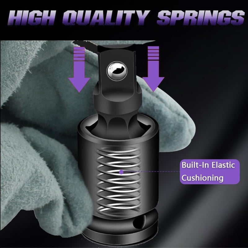KING-PRO 1/2" Inch DR Square Drive Socket Black Universal Joint Wobble Flex U-Joint For Tools | 360 Degree Pneumatic Joint, Electric Impact Wrench Movable Sleeve Joint - Image 5