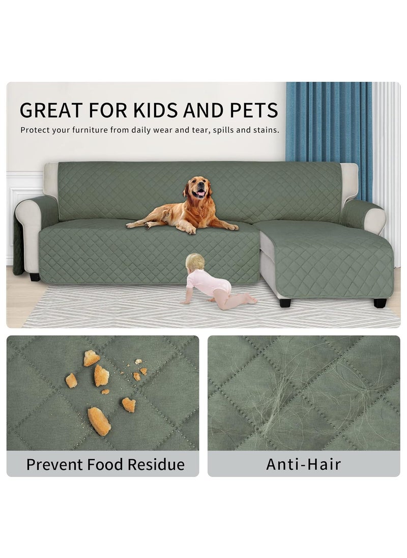 ISSUNTEX - ISSUNTEX Sectional Couch Covers for Dogs, Reversible L Shaped Sofa Cover, Water Resistant Chaise Lounge Cover Furinture Protector for Kids Pets (Small, Greyish Green/Greyish Green) - Image 1