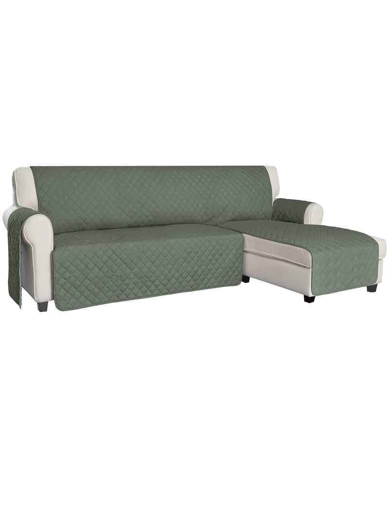 ISSUNTEX - ISSUNTEX Sectional Couch Covers for Dogs, Reversible L Shaped Sofa Cover, Water Resistant Chaise Lounge Cover Furinture Protector for Kids Pets (Small, Greyish Green/Greyish Green) - Image 1