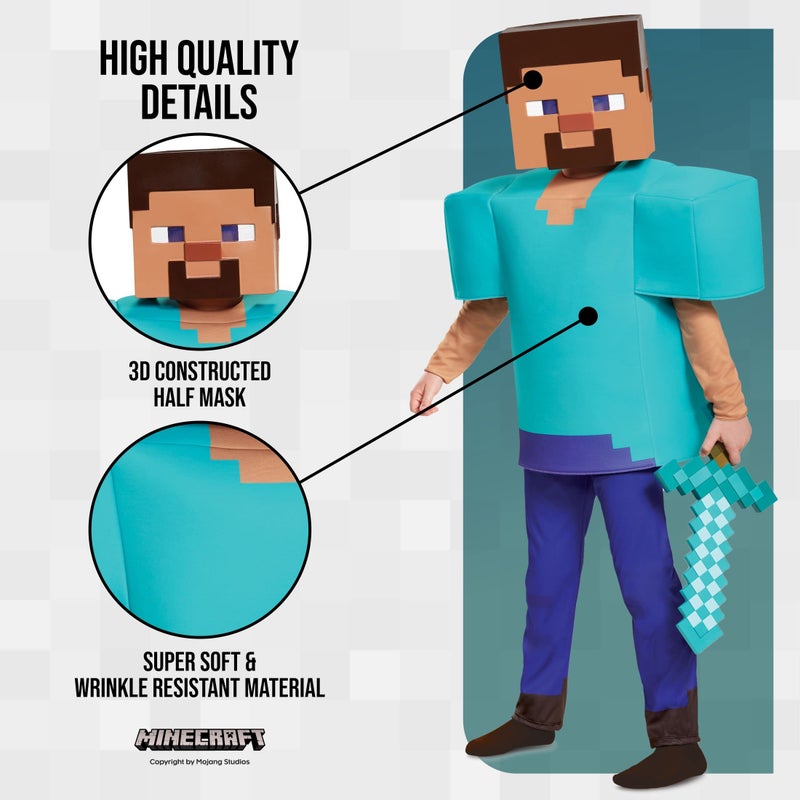 Disguise Steve Deluxe Minecraft Costume, Multicolor, Small (4-6) - Image 4