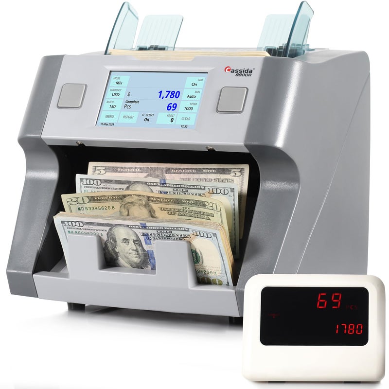 Cassida 8800R V2 USA Premium BankGrade Mixed Denomination Money Counter Machine Advanced Counterfeit Detection MultiCurrency 3Year Warranty Includes External Display Printing Enabled - Image 2