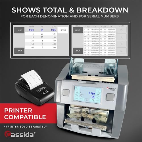 Cassida 8800R V2 USA Premium BankGrade Mixed Denomination Money Counter Machine Advanced Counterfeit Detection MultiCurrency 3Year Warranty Includes External Display Printing Enabled - Image 3