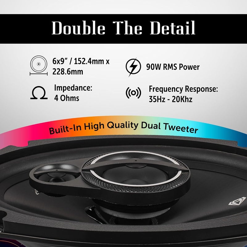 BLACK DIAMOND DIA-69.3 6 x 9 Coaxial Car Speakers 3-Way 270 Watts 4-Ohm Stereo System - Image 3