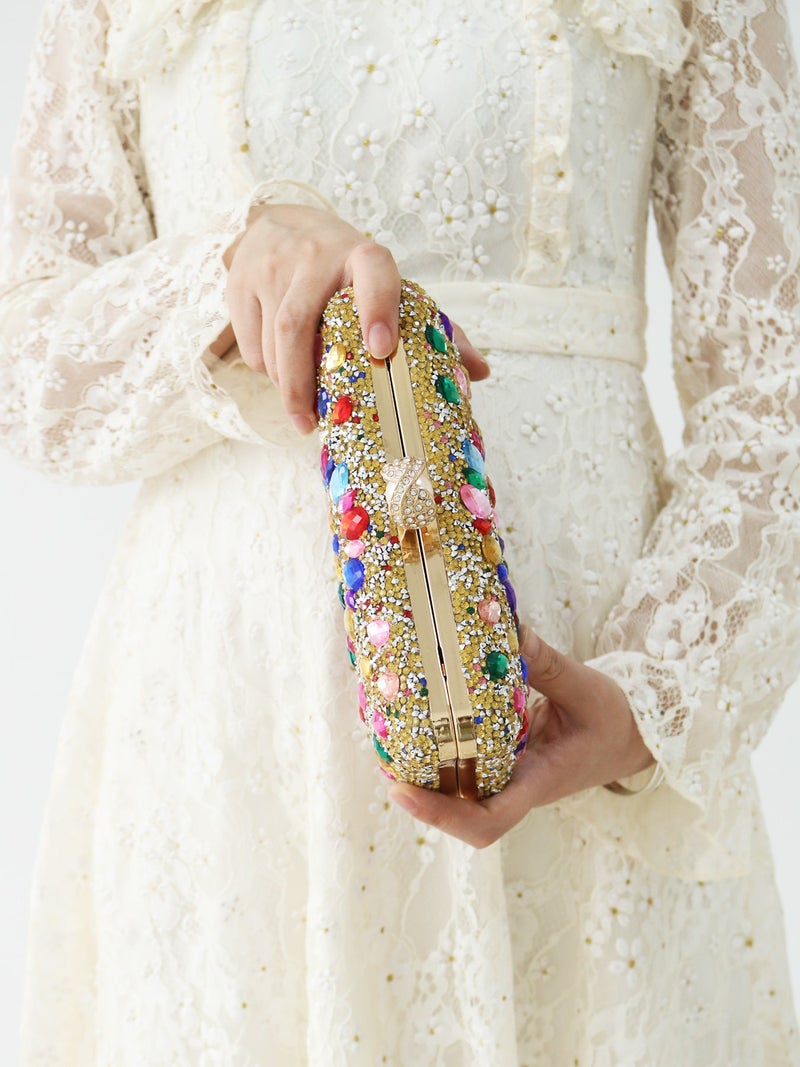 Fashion Colorful Rhinestone Bag Shiny Evening Bag Diamond-Encrusted Banquet Clutch Dress Evening Bag - Image 3