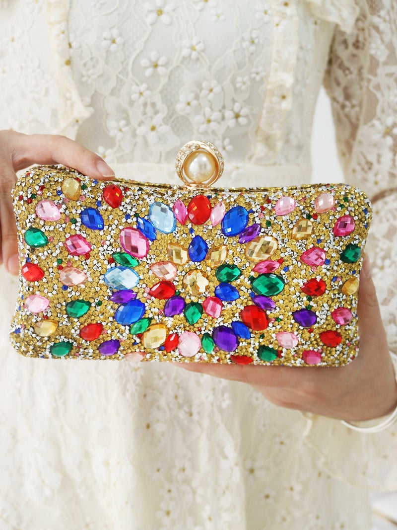Fashion Colorful Rhinestone Bag Shiny Evening Bag Diamond-Encrusted Banquet Clutch Dress Evening Bag - Image 5