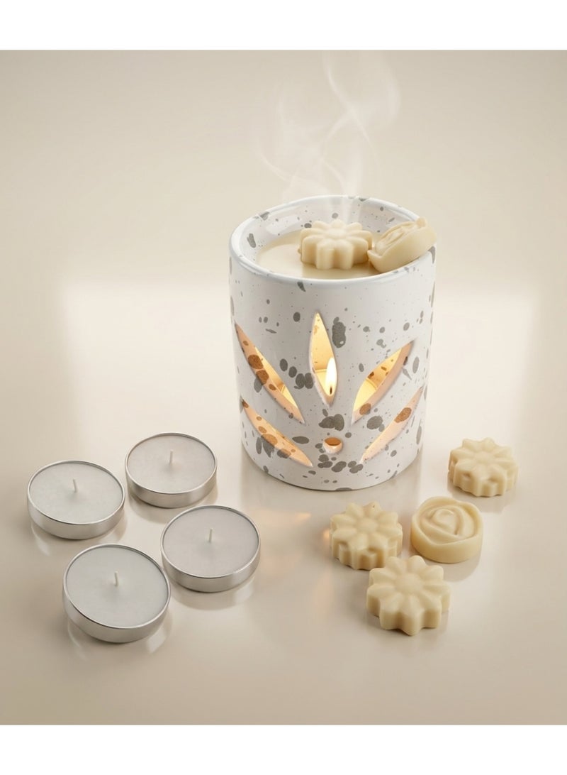 White Rose Scented Wax Melt Burner Set with 4 Tea Light Candles - Luxury Home Fragrance - Elegant Wax Warmer for Home Décor & Gift - Image 5