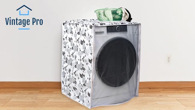 Vintage Pro Front Load Washing Machine Cover Suitable for IFB 5.5 Kg, 6 Kg, 6.5 Kg (50cmsX63cmsX81cms, Half White & Grey) - Image 2