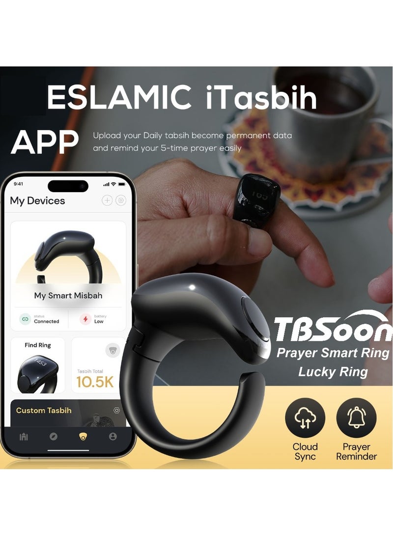 خاتم ذكي للصلاة، خاتم محظوظ، خاتم خرز التسبيح الذكي، خاتم ساعة، مع عدادات للصلاة، 5 تذكير بأوقات الصلاة، دليل مؤشر اتجاه الصلاة، بطارية كبيرة، شاشة OLED، ساعة منبه أذان، موضة، رائع، خاتم ذكر TBSoon - Image 5