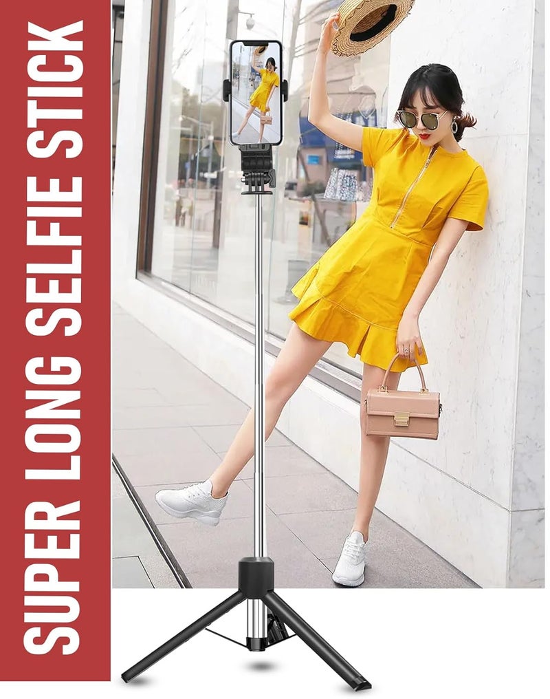 USTINE طقم يوتيوبر ® | 10" ضوء حلقي RGB | ميكروفون مستورد | عصا سيلفي طويلة جدًا مع قاعدة ثلاثية كبيرة معززة تصل إلى 67 بوصة/170 سم مع جهاز تحكم عن بعد بلوتوث، فيديوهات فيسبوك، ريلز، مدونات (مع ضوء RGB 10") - Image 4