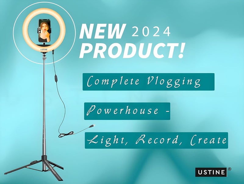 USTINE طقم يوتيوبر ® | 10" ضوء حلقي RGB | ميكروفون مستورد | عصا سيلفي طويلة جدًا مع قاعدة ثلاثية كبيرة معززة تصل إلى 67 بوصة/170 سم مع جهاز تحكم عن بعد بلوتوث، فيديوهات فيسبوك، ريلز، مدونات (مع ضوء RGB 10") - Image 3