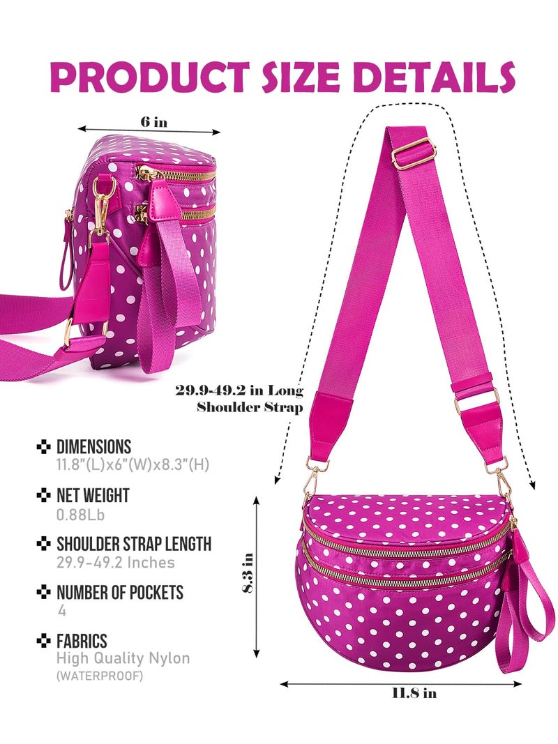 MEISEY Polka Dots Crossbody Bag Bum Bag for Women,Spacious Checkered Purse Fanny Packs Belt Bag (Rose Polka Dots) - Image 3