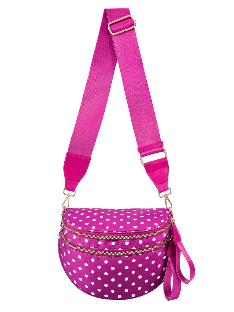 MEISEY Polka Dots Crossbody Bag Bum Bag for Women,Spacious Checkered Purse Fanny Packs Belt Bag (Rose Polka Dots) - Image 1