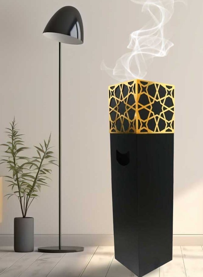 بخور بوسيدين مبخرة معدنية مربعة الشكل كبيرة الحجم، قائمة على الأرض، بارتفاع 80 سم، فاخرة للعود والبخور، مناسبة للمنزل والمجالس - Image 2