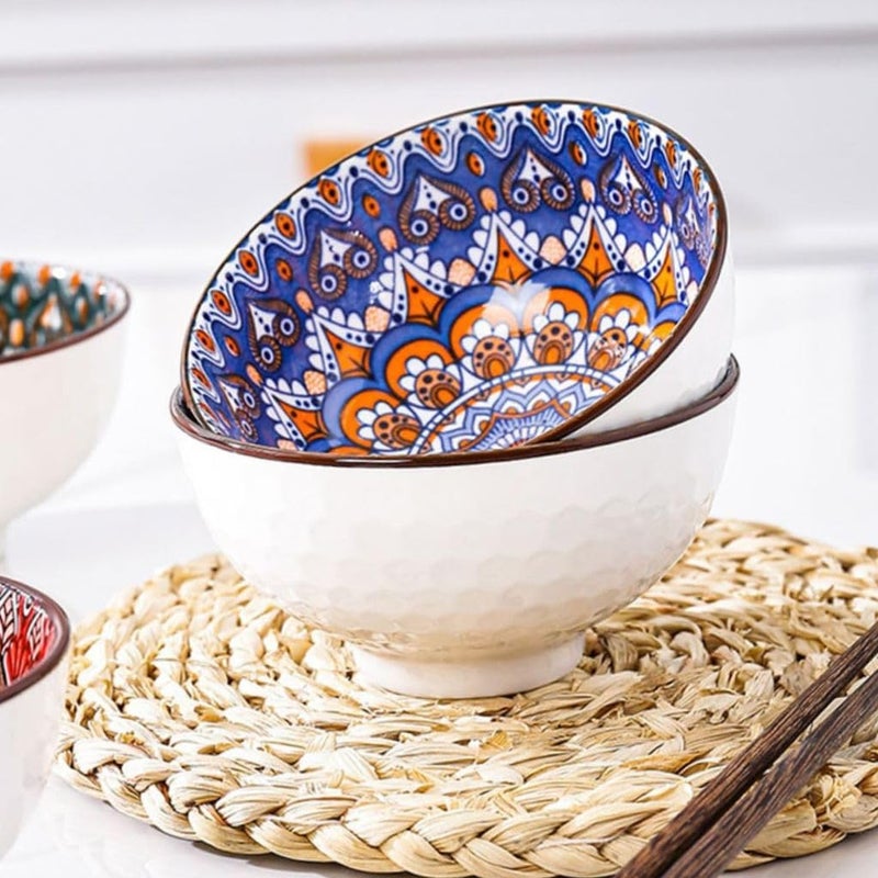 FS COOL Ceramic Bowls Stylish Small Retro Bowl Gift Different Colors Kitchen Tableware Serving Bowls with Design for Cereal Soup Desserts Snacks Fruits Salads Set of 6 - Image 3