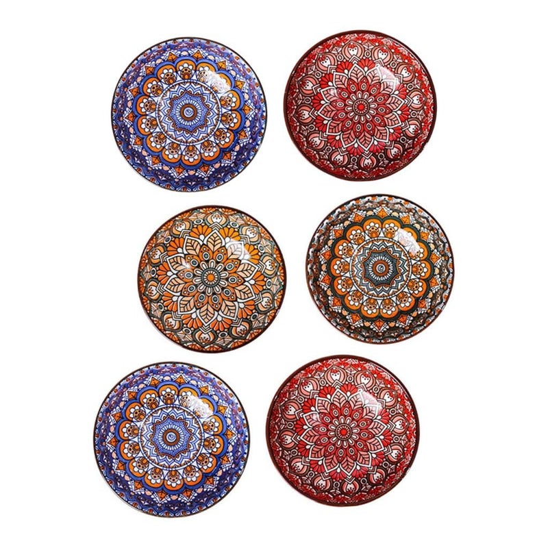 FS COOL Ceramic Bowls Stylish Small Retro Bowl Gift Different Colors Kitchen Tableware Serving Bowls with Design for Cereal Soup Desserts Snacks Fruits Salads Set of 6 - Image 1