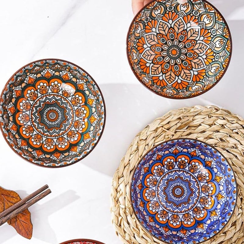 FS COOL Ceramic Bowls Stylish Small Retro Bowl Gift Different Colors Kitchen Tableware Serving Bowls with Design for Cereal Soup Desserts Snacks Fruits Salads Set of 6 - Image 5