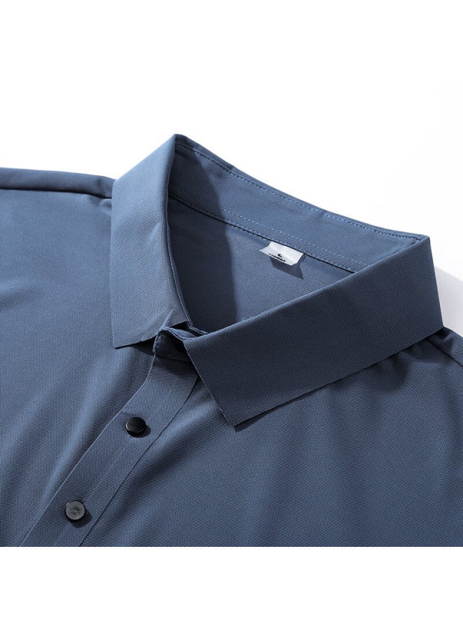 Tucano Men's Business Solid Color Turn-down Collar Ice Silk Seamless Polo Shirt Short Sleeve Top Deep Gray XL - Image 1