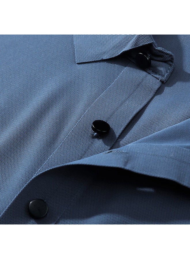Tucano Men's Business Solid Color Turn-down Collar Ice Silk Seamless Polo Shirt Short Sleeve Top Deep Gray XL - Image 3