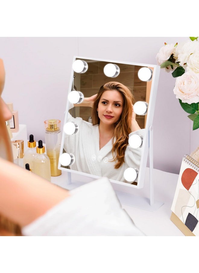 Fenair - Vanity Mirror With Lights Makeup Mirror With Lights And 10X Detachable Magnification Mirror Hollywood Mirror With 9 Led Dimmable Bulbs 360 Degree Rotation(White) - Image 1