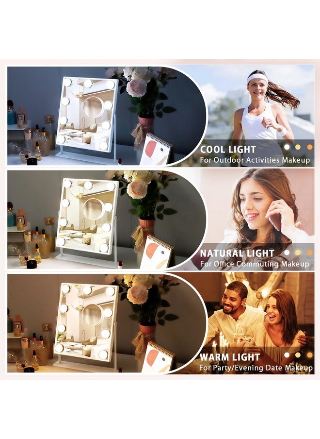 Fenair - Vanity Mirror With Lights Makeup Mirror With Lights And 10X Detachable Magnification Mirror Hollywood Mirror With 9 Led Dimmable Bulbs 360 Degree Rotation(White) - Image 1