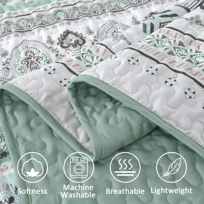Goodidea Boho Quilt Set Queen Size,3 Piece Green Bohemian Striped Bedspread Coverlet Set with 2 Pillow Cases Lightweight Soft Microfiber Bedding Set for All Seasons (96"x90") - Image 5