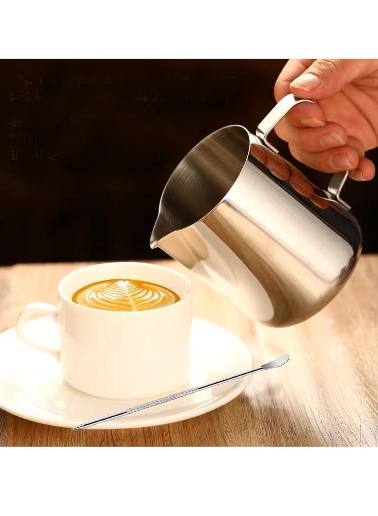 General Milk Frothing Pitcher,350ml Milk Frother Cup Stainless Steel Jug Steaming Pitcher,12oz Milk Coffee Cappuccino Latte Art Barista Steam Pitchers Milk Jug Cup with Decorating Pen  - Image 2