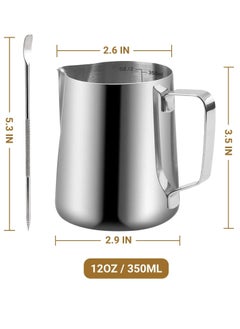 General Milk Frothing Pitcher,350ml Milk Frother Cup Stainless Steel Jug Steaming Pitcher,12oz Milk Coffee Cappuccino Latte Art Barista Steam Pitchers Milk Jug Cup with Decorating Pen  - Image 5