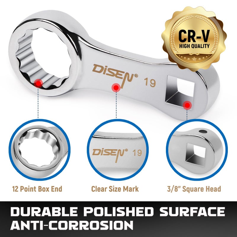 DISEN 10-Piece Metric Torque Wrench Adapter Set (10-19mm) - Chrome Vanadium Steel, 3/8-inch Square Drive Torque Adapter, Extension Rod Repair Tool, Color Box Packaging - Image 2