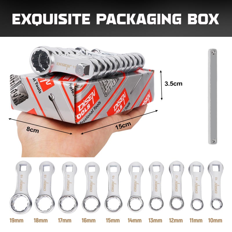 DISEN 10-Piece Metric Torque Wrench Adapter Set (10-19mm) - Chrome Vanadium Steel, 3/8-inch Square Drive Torque Adapter, Extension Rod Repair Tool, Color Box Packaging - Image 5