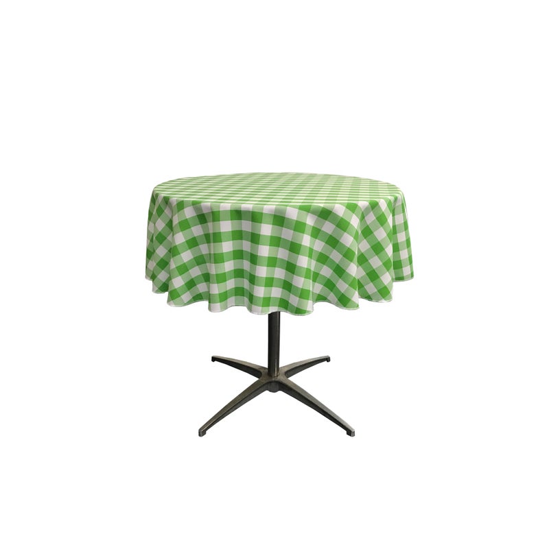 LA Linen Polyester Gingham Checkered 58-Inch Round Tablecloth  White and Lime
