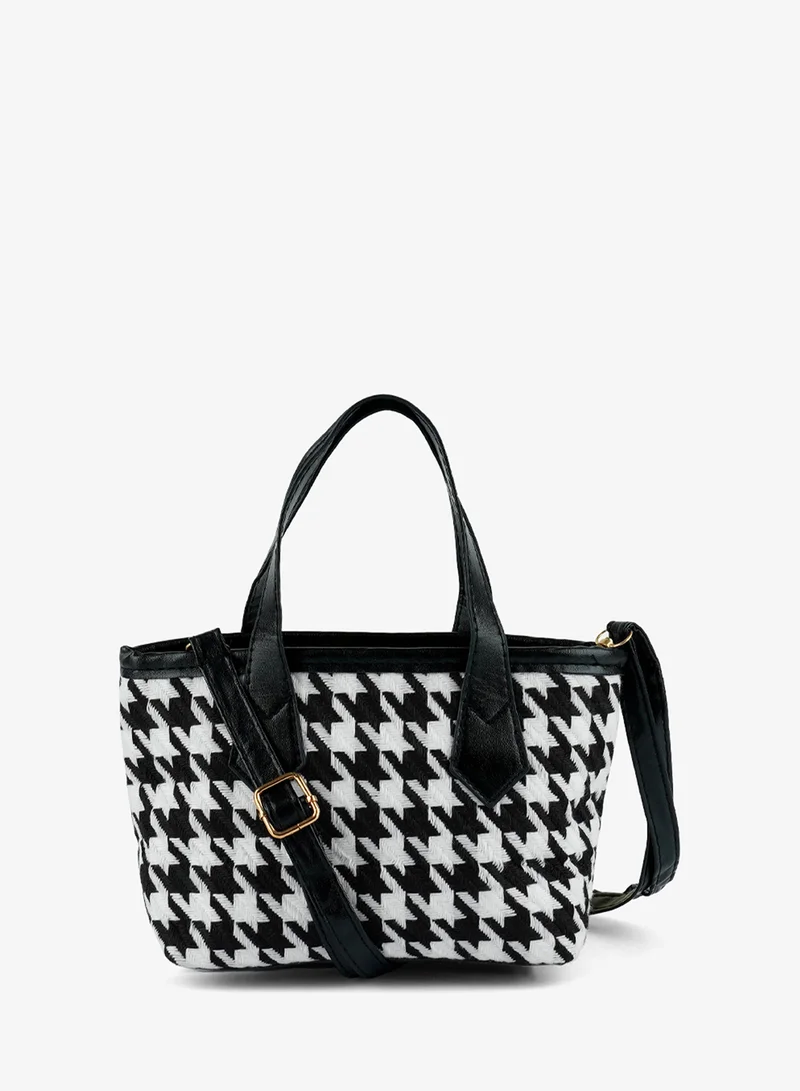 London Rag  Black and White Houndstooth Pattern Handbag for Women | Best Price UAE