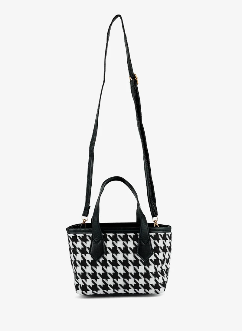 London Rag  Black and White Houndstooth Pattern Handbag for Women | Best Price UAE