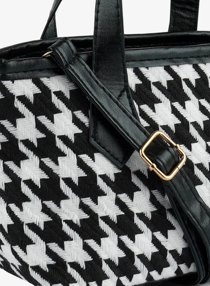 London Rag Black and White Houndstooth Pattern Handbag