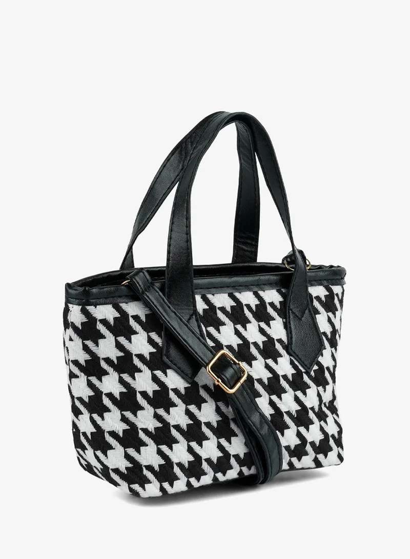 London Rag Black and White Houndstooth Pattern Handbag