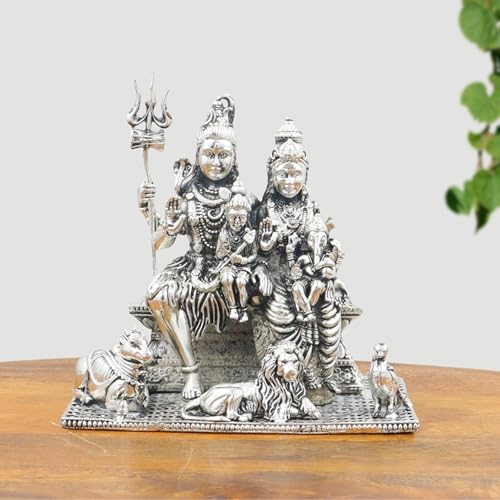 INTERNATIONAL GIFT® Silver Plated Shiv Parivar Idol Metal Statue of Lord Shiva, Parvati, Ganesh & Kartikeya for Home Temple, Shivratri & Spiritual Decor - Image 1
