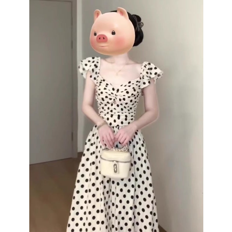 Polka Dot Flutter Sleeve A-Line Dress - Image 3