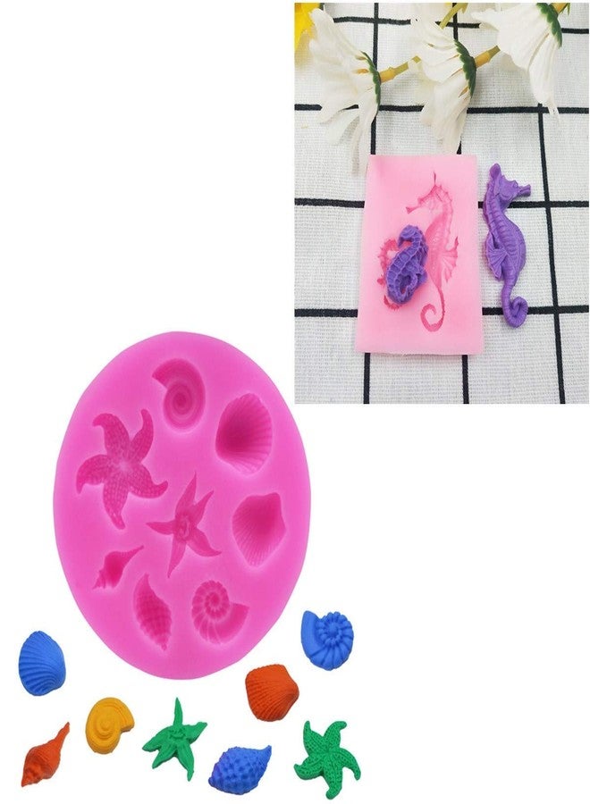 HASTHIP Fondant Silicone Mold,Seashell,Conch, Mermaid Tail,Seahorse,Starfish,Coral, DIY Handmade Baking Tools for Mermaid Theme Cake Decoration(6pack), 10L x 10W x 5H cm - Image 4