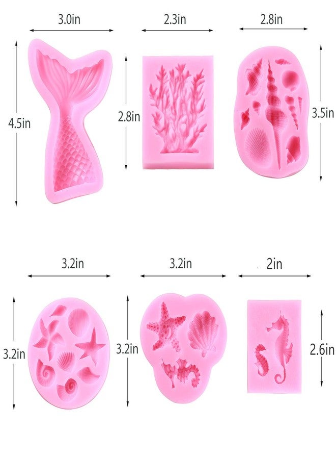 HASTHIP Fondant Silicone Mold,Seashell,Conch, Mermaid Tail,Seahorse,Starfish,Coral, DIY Handmade Baking Tools for Mermaid Theme Cake Decoration(6pack), 10L x 10W x 5H cm - Image 2