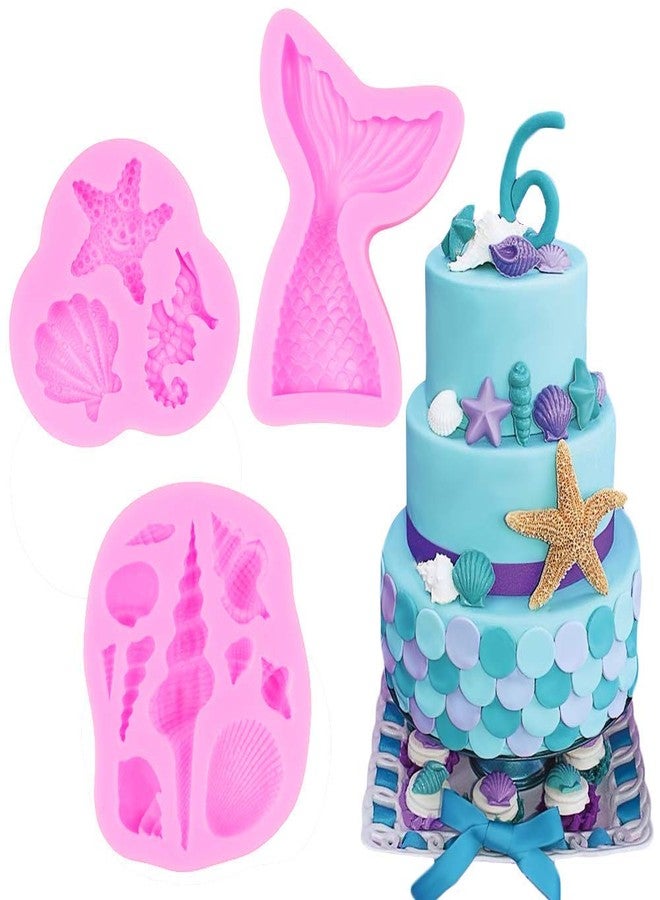 HASTHIP Fondant Silicone Mold,Seashell,Conch, Mermaid Tail,Seahorse,Starfish,Coral, DIY Handmade Baking Tools for Mermaid Theme Cake Decoration(6pack), 10L x 10W x 5H cm - Image 3