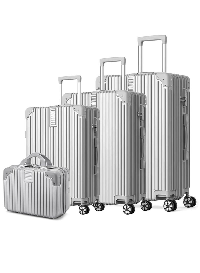 ZUIHAO ZUIHAO Hard side 4-piece Suitcase with TSA Lock Lightweight Travel Suitcase with Spinner Wheels Durable Carry On Luggage Sets for Family 14/20/24/28 inch Silver  - Image 1