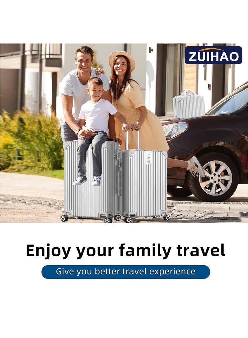 ZUIHAO ZUIHAO Hard side 4-piece Suitcase with TSA Lock Lightweight Travel Suitcase with Spinner Wheels Durable Carry On Luggage Sets for Family 14/20/24/28 inch Silver  - Image 5