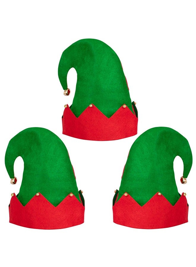 Moon Boat 3Pack Christmas Elf Felt Hat - Jingle Bells Xmas Holiday Party Costume Favors Gifts Accessoriess - Image 1