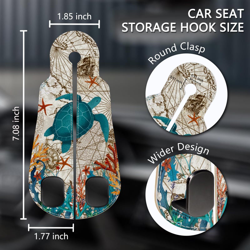Blusabaca 2PCS Car Seat Back Storage Headrest Hooks, Sea Turtle Purse Holder Bags Hanger, PU Leather Double Metal Hook for Backseat Organizer, Women Car Accessories Organization - Image 5