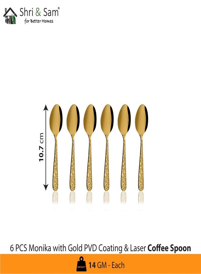 Shri & Sam Stainless Steel Monika Gold PVD Coating with Laser Coffee Spoon, 6 Pieces - Image 2