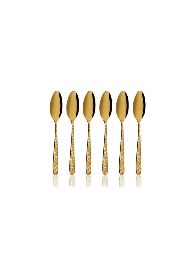 Shri & Sam Stainless Steel Monika Gold PVD Coating with Laser Coffee Spoon, 6 Pieces - Image 1