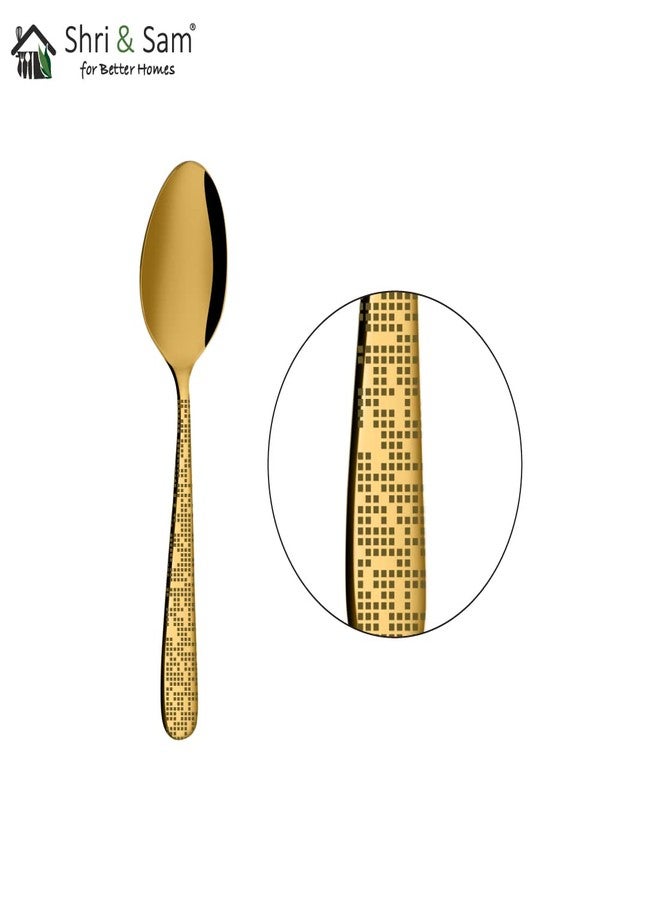 Shri & Sam Stainless Steel Monika Gold PVD Coating with Laser Coffee Spoon, 6 Pieces - Image 3