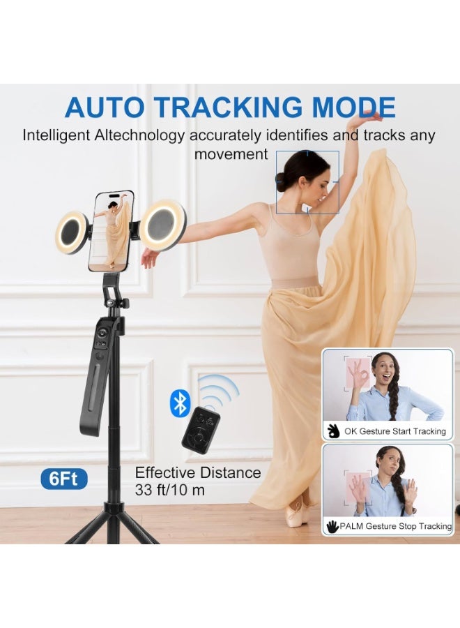 منتقي 70.9" AI Auto Face Tracking Tripod with Light, 360° Rotation Phone Holder Stand, Remote & Gesture Control, Extendable Selfie Stick for iPhone/Android, GoPro, Vlogging, TikTok, YouTube, Live Streaming - Image 4